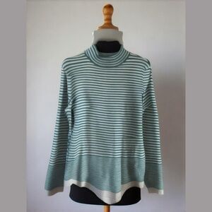 🚨 Liz Claiborne Hunter Green/Cream Striped Mock Turtleneck Sweater. Sz Large.